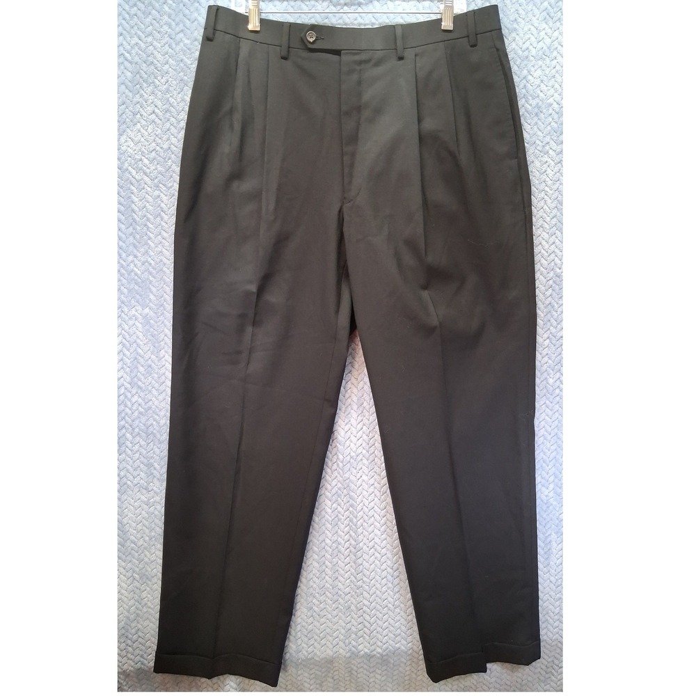 Lauren Ralph Lauren Mens Black 100% Wool Pleated Cuffed Dress Pants 36x32